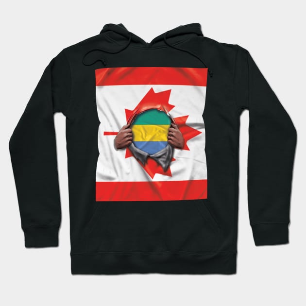 Gabon Flag Canadian Flag Ripped Open - Gift for Gabonese From Gabon Hoodie by Country Flags